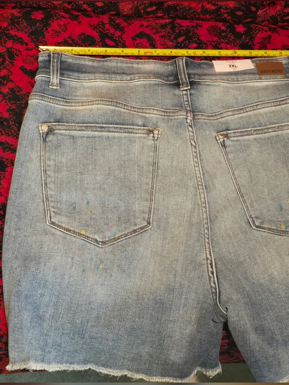 Woman's High Waist Lite Blue Distressed Denim Shorts, by Judy Blue SZ 2XL